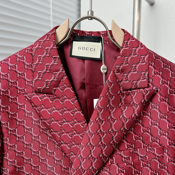 Burgundy Monogram Jacquard Blazer