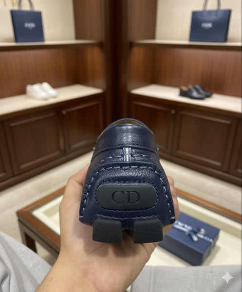 Navy Blue Luxe Leather Driving Loafers
