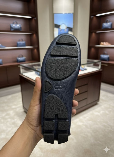 Navy Blue Luxe Leather Driving Loafers