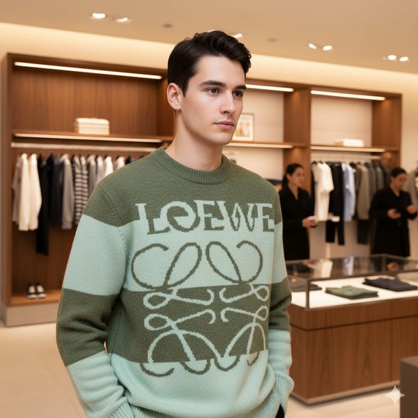 Branded  Green Striped Logo Pullover