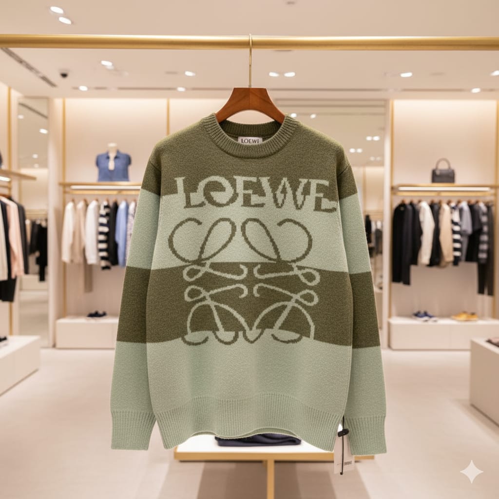 Branded  Green Striped Logo Pullover