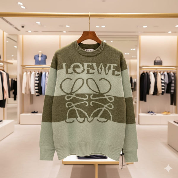 Branded  Green Striped Logo Pullover