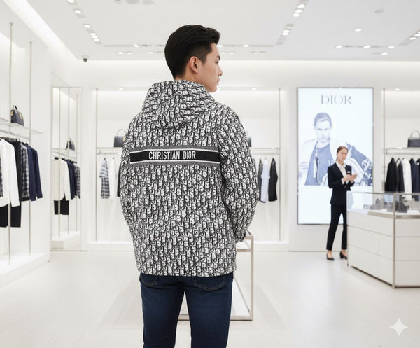 Premium Black Designer Monogram Hooded Jacket