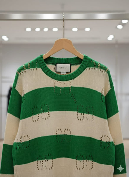 Latest Green & White Striped Crewneck Pullover
