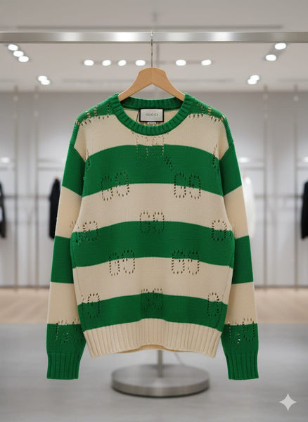 Latest Green & White Striped Crewneck Pullover