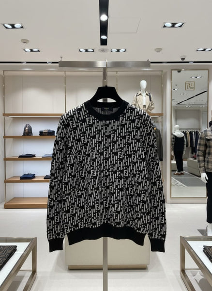 Luxury  Black & White All-Over Monogram Knit Pullover