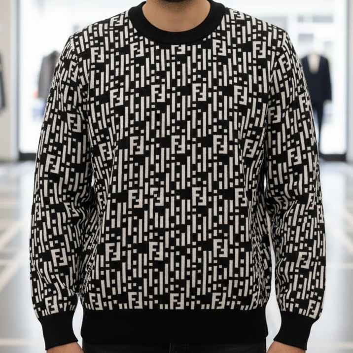 Luxury  Black & White All-Over Monogram Knit Pullover