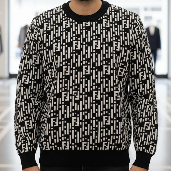 Luxury  Black & White All-Over Monogram Knit Pullover
