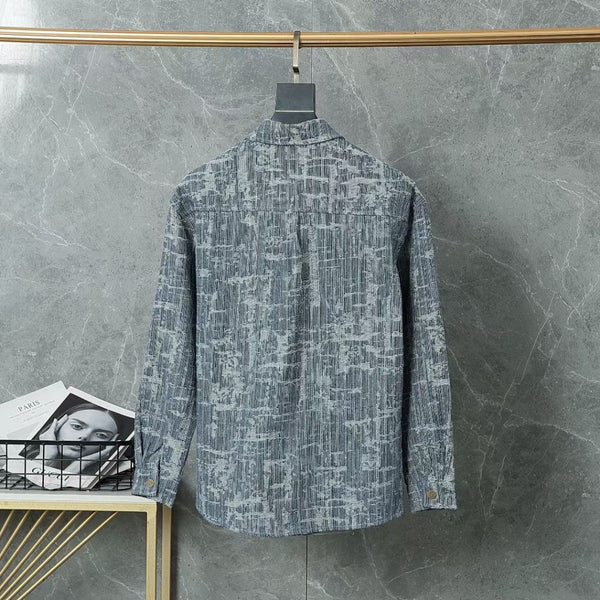 Luxury Textured Blue Long Sleeve Shirt for Men