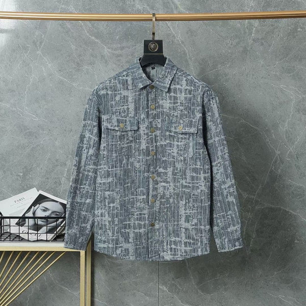 Luxury Textured Blue Long Sleeve Shirt for Men