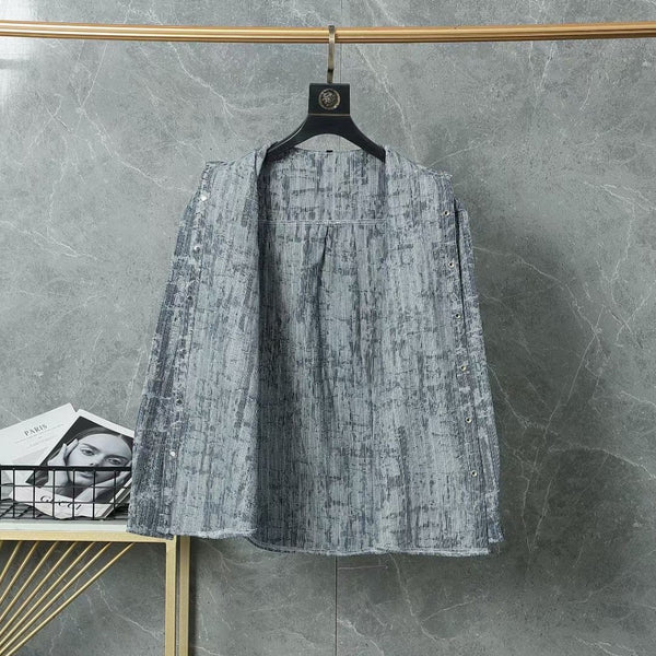 Luxury Textured Blue Long Sleeve Shirt for Men