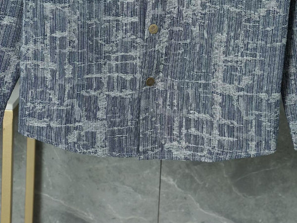 Luxury Textured Blue Long Sleeve Shirt for Men