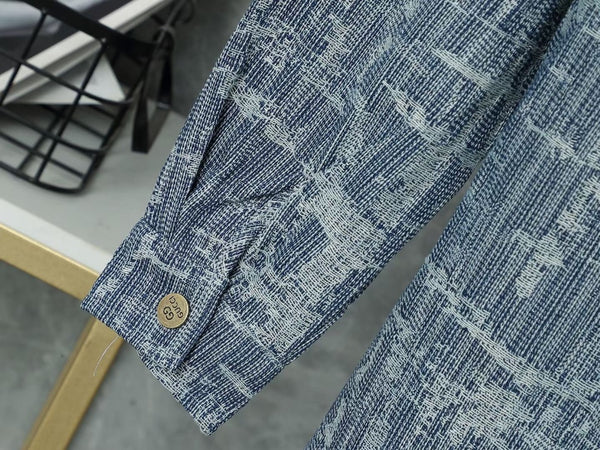 Luxury Textured Blue Long Sleeve Shirt for Men