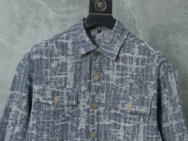 Luxury Textured Blue Long Sleeve Shirt for Men