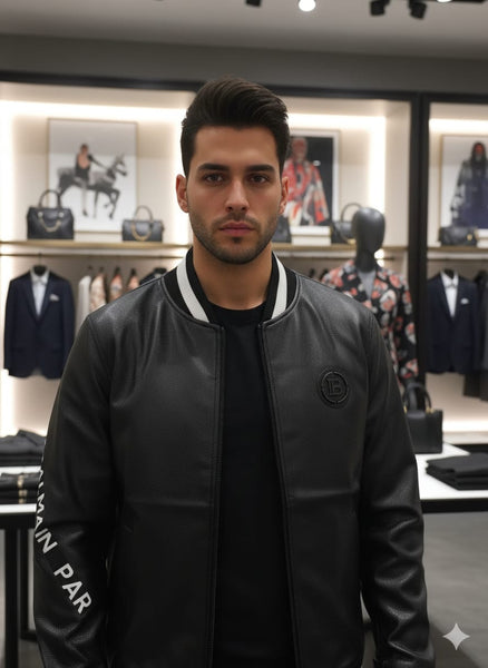 Luxurious Designer Black Varsity Bomber Jacket