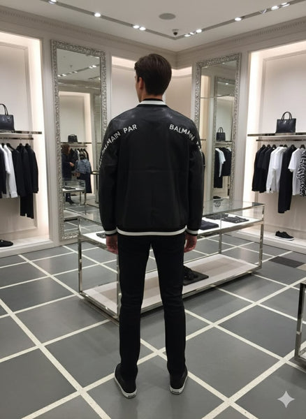 Luxurious Designer Black Varsity Bomber Jacket