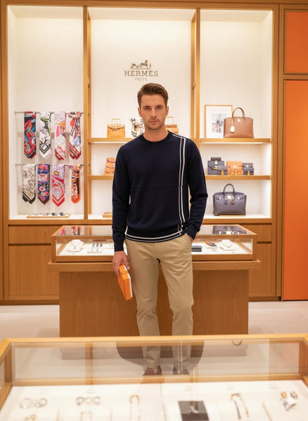 Men’s Wool Pullover with Signature Contrast Stripe Detailing