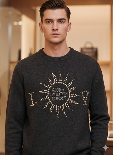 Embellished Long-Sleeved Merino Wool Crewneck