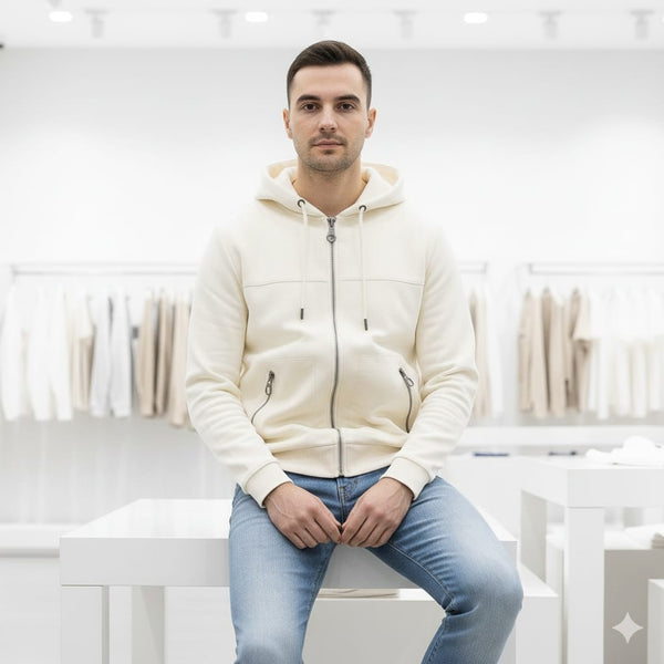 Panelled Zip-Front Hoodie For Men