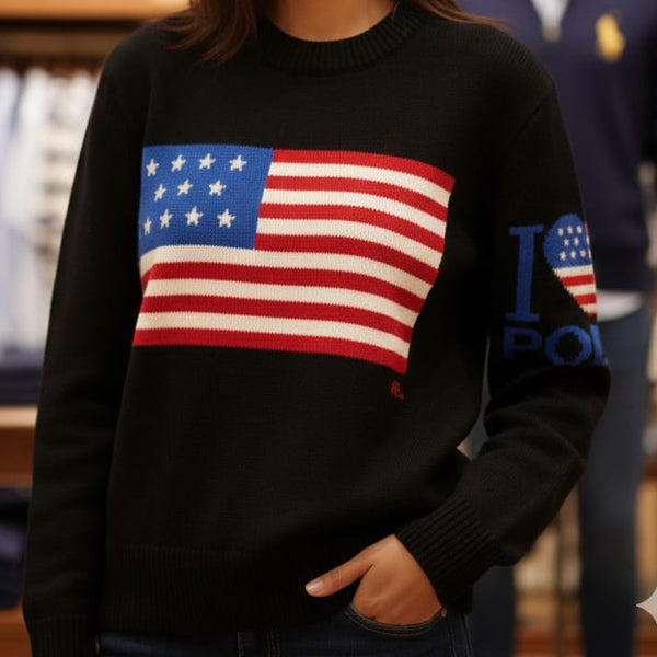 Men’s Premium Black American Flag Knit Sweater
