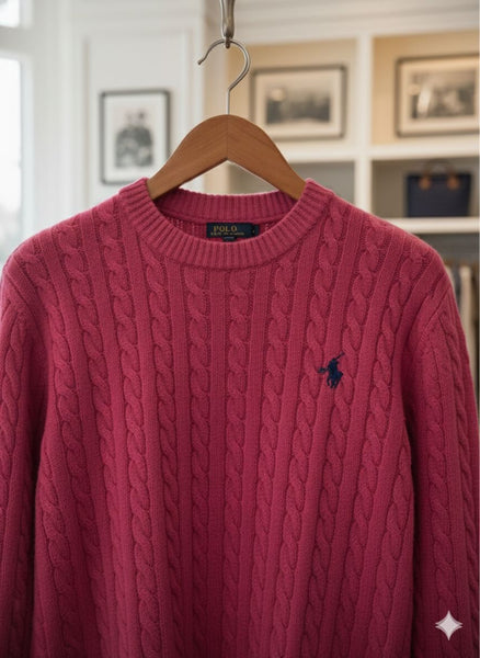 Elegant Rose Pink Cable Knit Sweater for Women