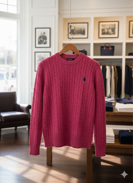 Elegant Rose Pink Cable Knit Sweater for Women
