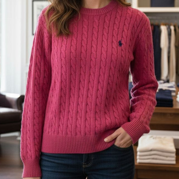 Elegant Rose Pink Cable Knit Sweater for Women