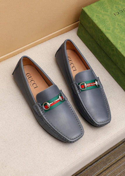 Classic Grey Leather Loafers  Iconic Horsebit Slip-On Shoes