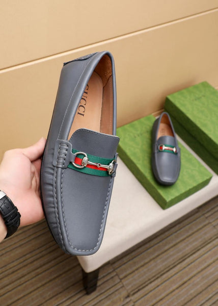 Classic Grey Leather Loafers  Iconic Horsebit Slip-On Shoes