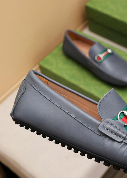 Classic Grey Leather Loafers  Iconic Horsebit Slip-On Shoes