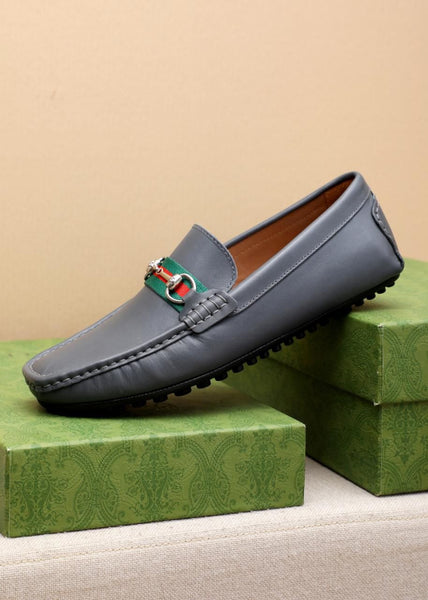 Classic Grey Leather Loafers  Iconic Horsebit Slip-On Shoes