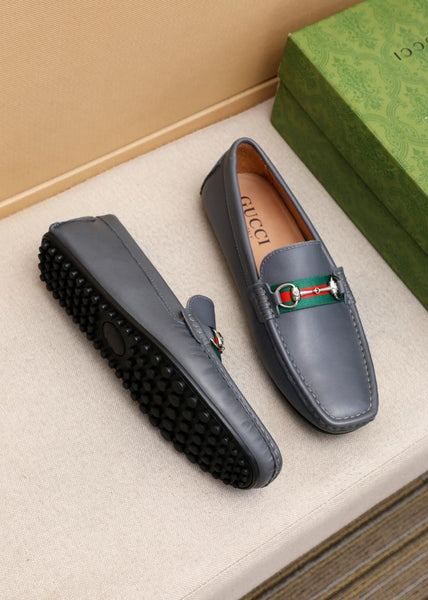 Classic Grey Leather Loafers  Iconic Horsebit Slip-On Shoes