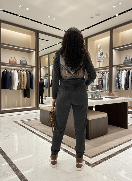 Luxury Dark Grey Zip-Up Tracksuit Set