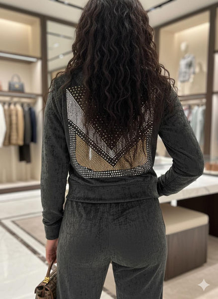 Luxury Dark Grey Zip-Up Tracksuit Set