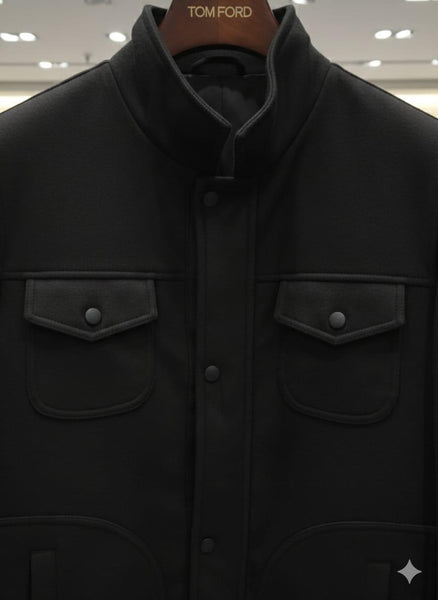 Men’s Premium Black Stand-Collar Winter Jacket