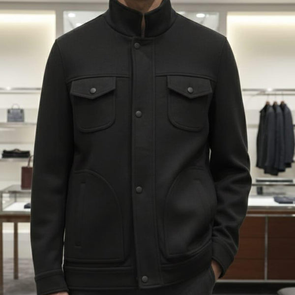 Men’s Premium Black Stand-Collar Winter Jacket