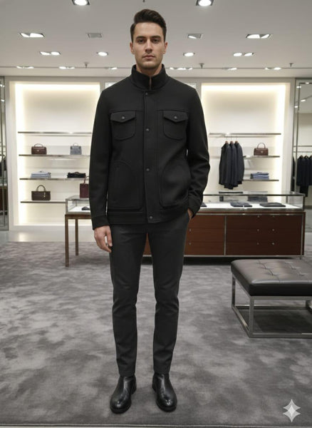 Men’s Premium Black Stand-Collar Winter Jacket