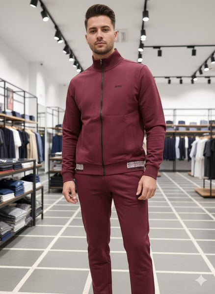 Men’s Premium Maroon Track Suit Set – Zip Jacket &  Joggers