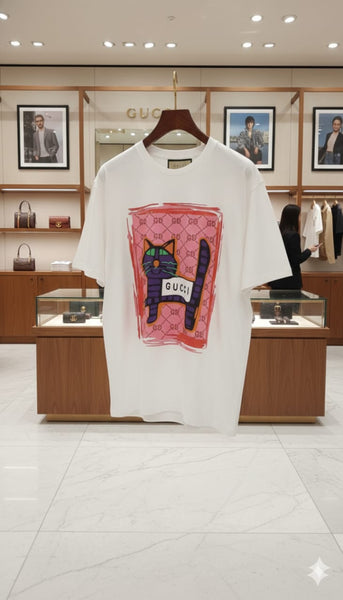 Latest Cat Graffiti Crew-Neck Tees For Men