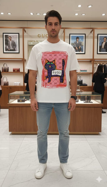Latest Cat Graffiti Crew-Neck Tees For Men