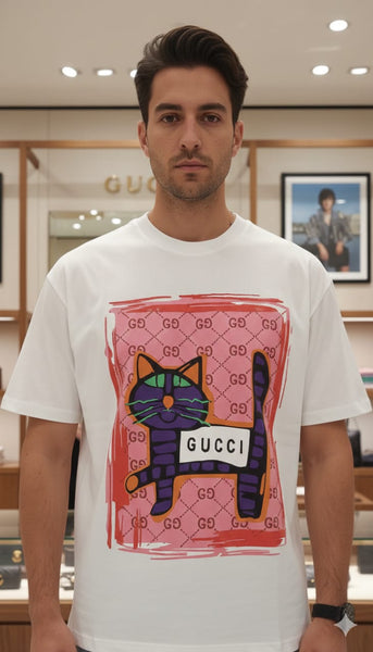 Latest Cat Graffiti Crew-Neck Tees For Men