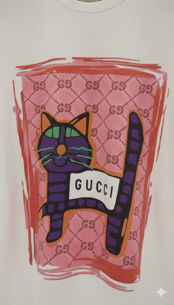 Latest Cat Graffiti Crew-Neck Tees For Men