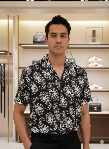 Luxury Star Print Oversized Bowling Shirt
