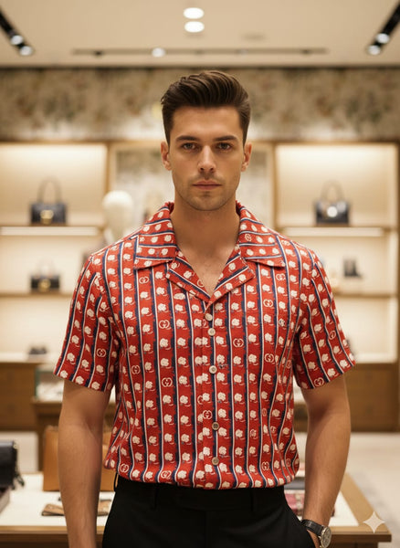 Luxury  GG Print  Camp Collar Shirt
