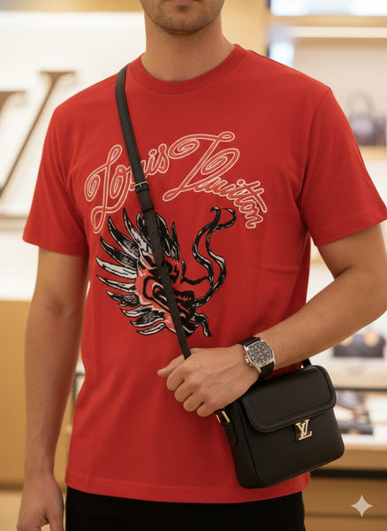 Premium  Dragon Face Red Drop Shoulder Tee