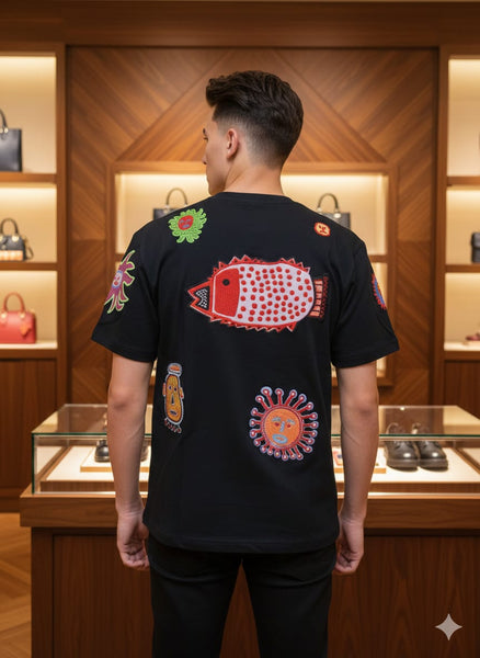 Brand  New Luxury Sun Fish Drop Shoulder T-shirt