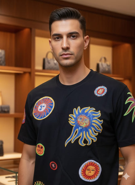 Brand  New Luxury Sun Fish Drop Shoulder T-shirt
