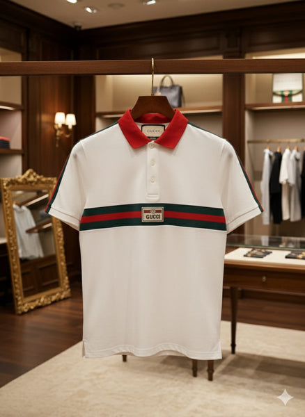 White Polo T-Shirt with Signature Stripe Smart & Premium Look