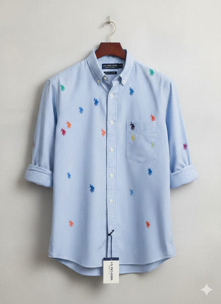 Premium  Classic Multicolor Pony Embroidered Striped Shirts