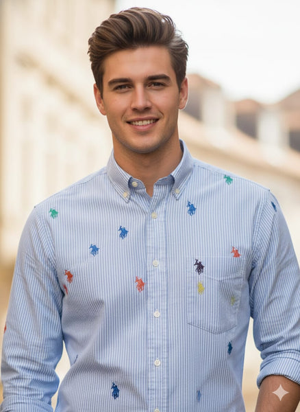Premium  Classic Multicolor Pony Embroidered Striped Shirts